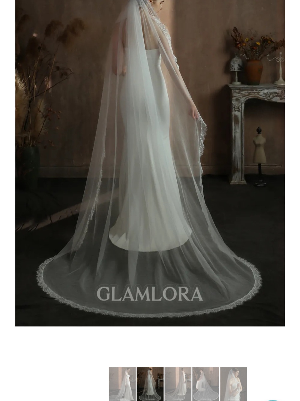 Bridal Chapel Veil in White with Lace Trim